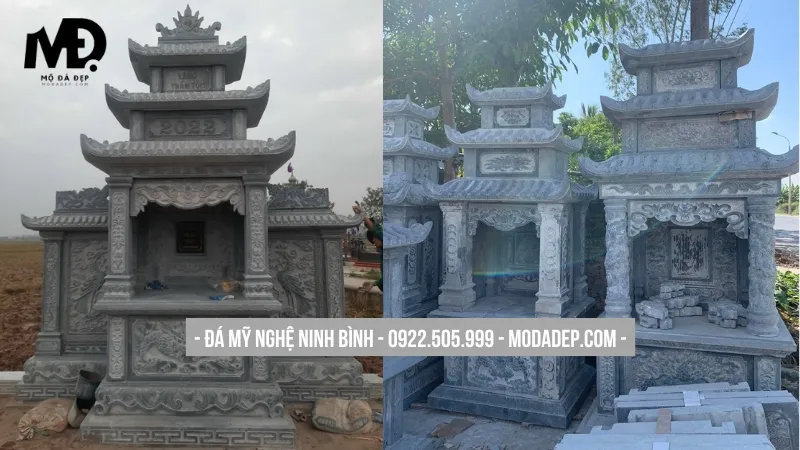 Mẫu lăng thờ đá 3 mái rộng, uy nghi cho khuôn viên lớn