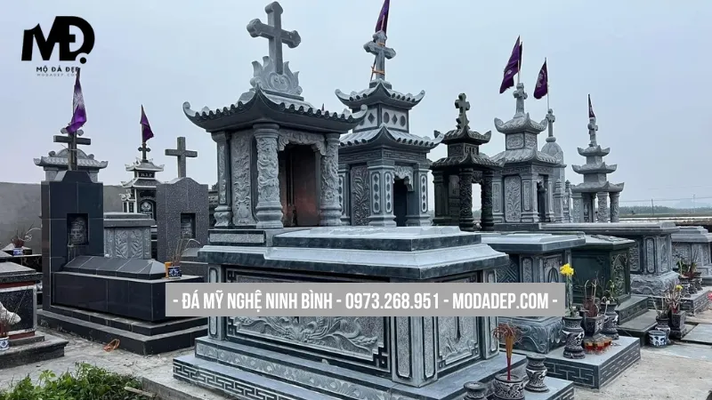 Mẫu lăng mộ đá xanh Ninh Bình đẹp, họa tiết ý nghĩa