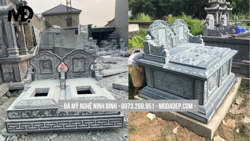 Mẫu mộ đôi không mái đẹp đơn giản