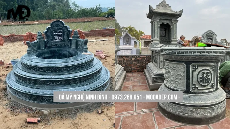 Mẫu mộ tròn đẹp sử dụng đá xanh rêu cổ kính