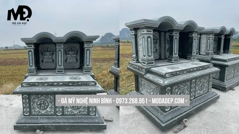 Mộ đôi kiểu mã đẹp thiết kế 1 mái tối giản