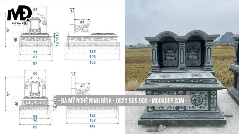 Kích thước mộ đá đôi chuẩn phong thủy