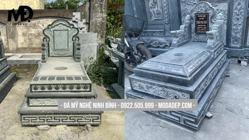 Mẫu lăng mộ đá xanh đen tam cấp không mái