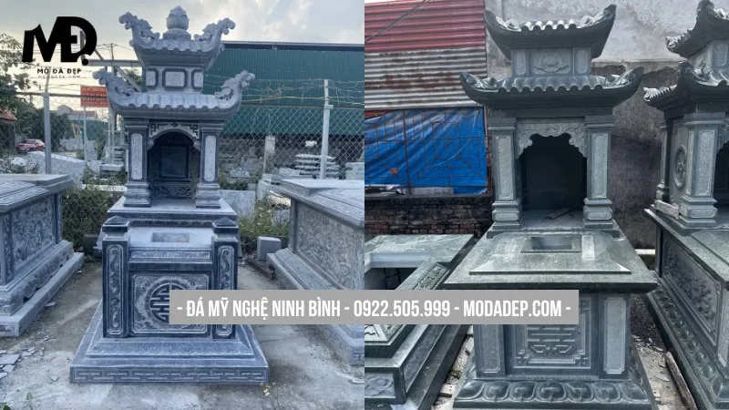 Mẫu mộ đá xanh Ninh Bình thiết kế có mái bề thế