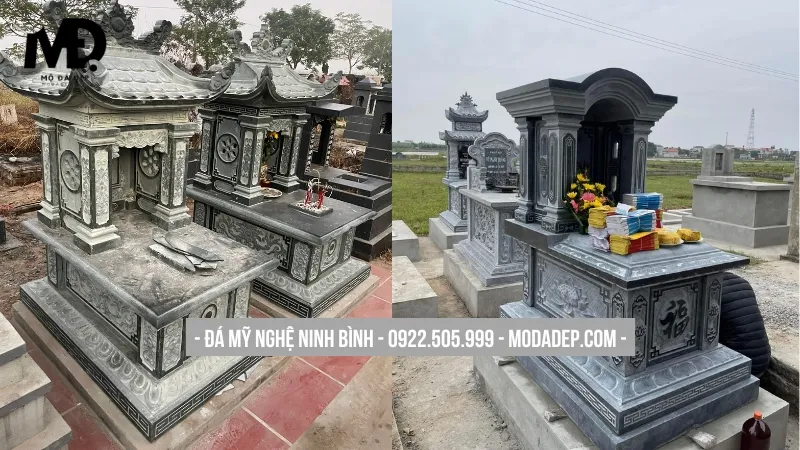 Mẫu mộ đá xanh đen đẹp, thiết kế 1 mái tối giản