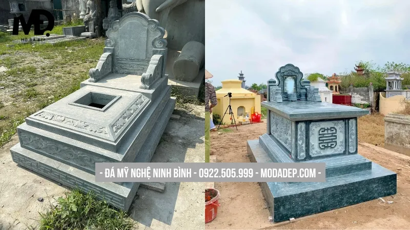 Mộ đá xanh đẹp, thiết kế không mái đơn giản