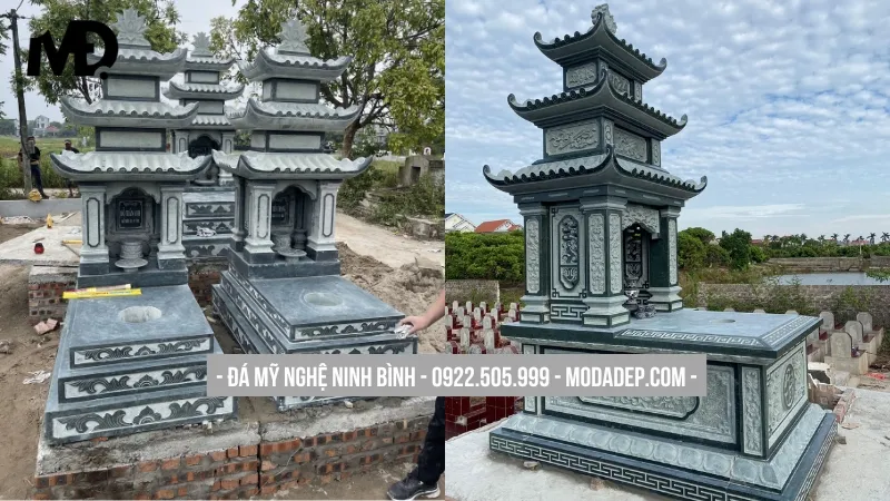 Mộ đá xanh rêu 3 mái uy nghi, cao cấp