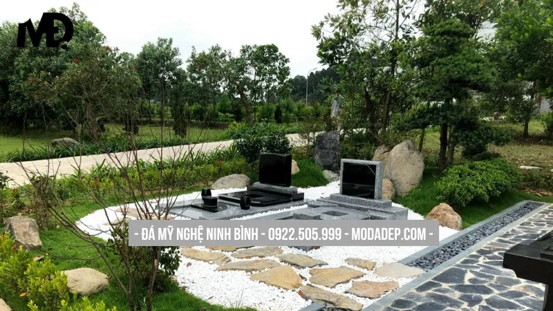 Khuôn viên lăng mộ đá granite phong cách tối giản