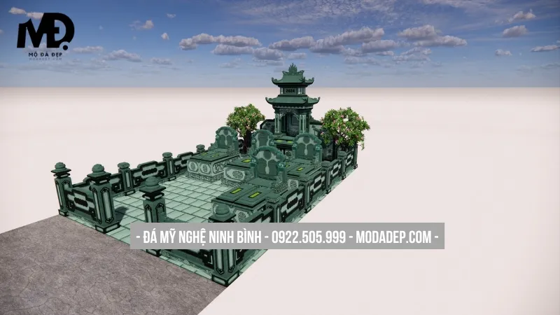 Khuôn viên lăng mộ gia đình bằng đá xanh cổ kính