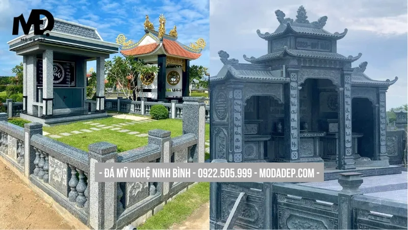 Lăng mộ đá không mái tối giản hiện đại từ đá xanh và đá hoa cương