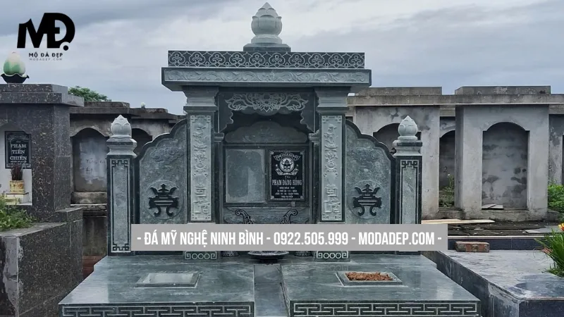 Mẫu bia mộ đá xanh đen đẹp, tối giản hiện đại