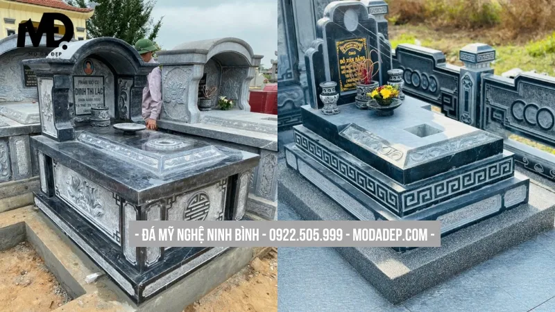 Mẫu bia mộ đá xanh rêu đơn giản hiện đại