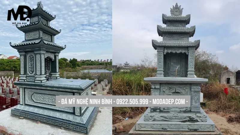 Mẫu lăng mộ đá đá 3 mái cao cấp, bề thế cho khu lăng mộ