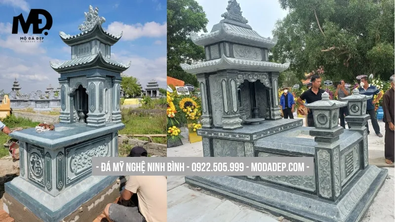 Mẫu lăng mộ đá Ninh Bình 2 mái cao ráo, uy nghi
