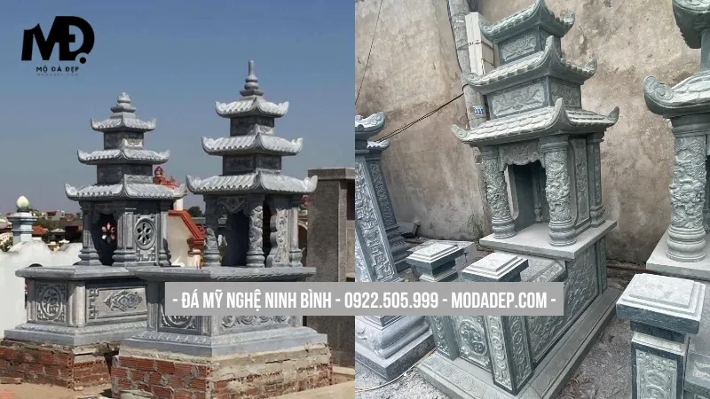 Mẫu mộ 3 mái chạm khắc rồng phượng hoành tráng, bề thế