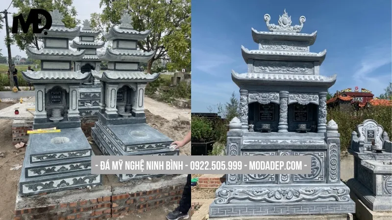 Mẫu mộ ba mái che bằng đá xanh rêu cổ kính