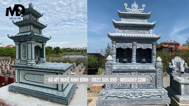 Mẫu mộ đá ba mái truyền thống, chạm rồng phượng uy nghi tại Nghệ An