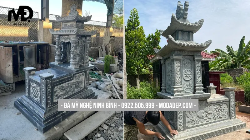 Mẫu mộ đá có mái che, bảo vệ bia mộ khỏi tác động của thời tiết