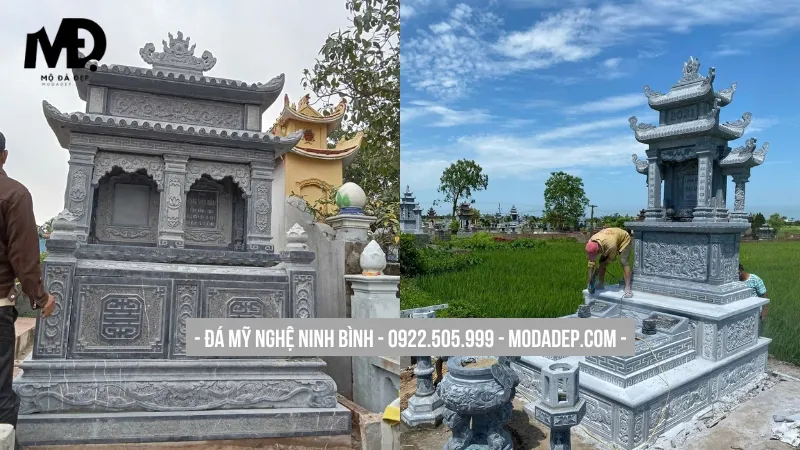 Mẫu mộ đá đôi hai mái che đẹp