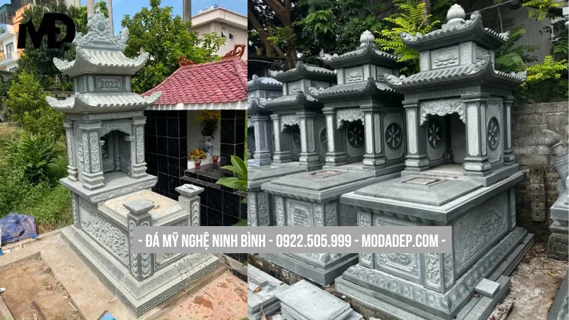 Mẫu mộ đá hai mái đao thiết kế truyền thống