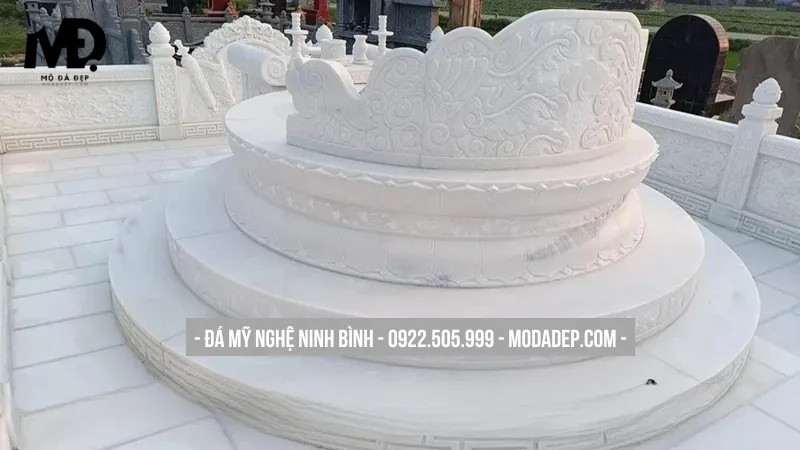 Mẫu mộ đá trắng vân mây không mái đẹp, sang trọng