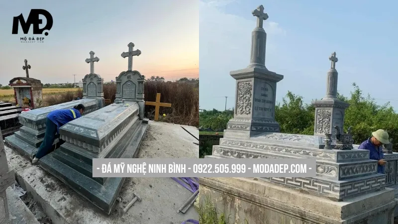 Mộ đá công giáo đẹp không mái đơn giản