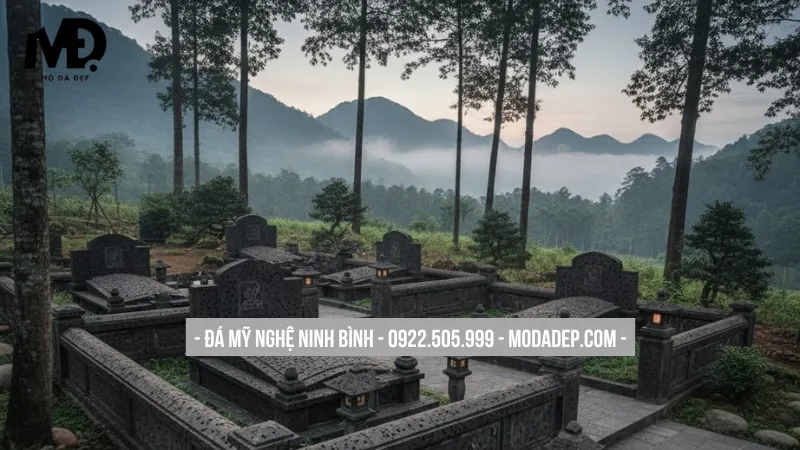 Mộ đá ong đen xám trang trọng cho khu lăng mộ