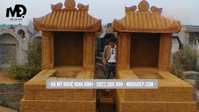Mộ đá ong một mái (mộ đá ong một đao) thiết kế đơn giản, bền đẹp vượt thời gian