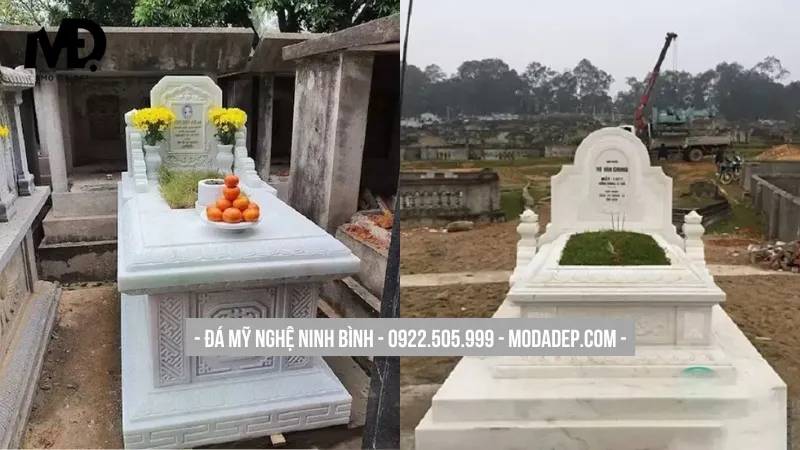 Mộ đá tam sơn chế tác từ đá trắng thanh khiết, đẹp đẽ