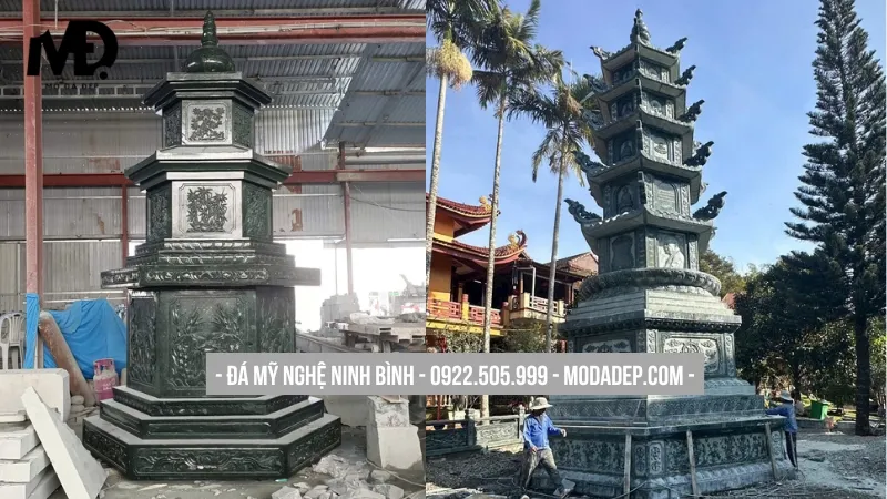 Mộ tháp bằng đá xanh rêu, mang vẻ đẹp cổ kính, trang nghiêm