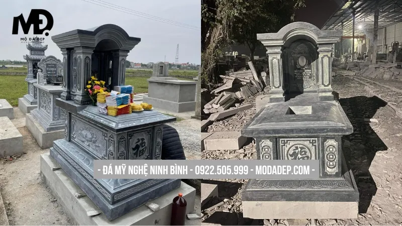 Mẫu mộ đá 1 mái phong cách hiện đại đơn giản