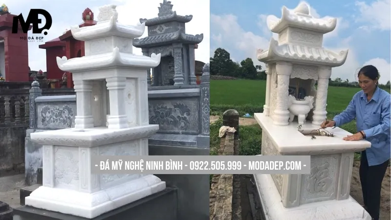 Mộ đá trắng 2 mái nhẹ nhàng thanh khiết