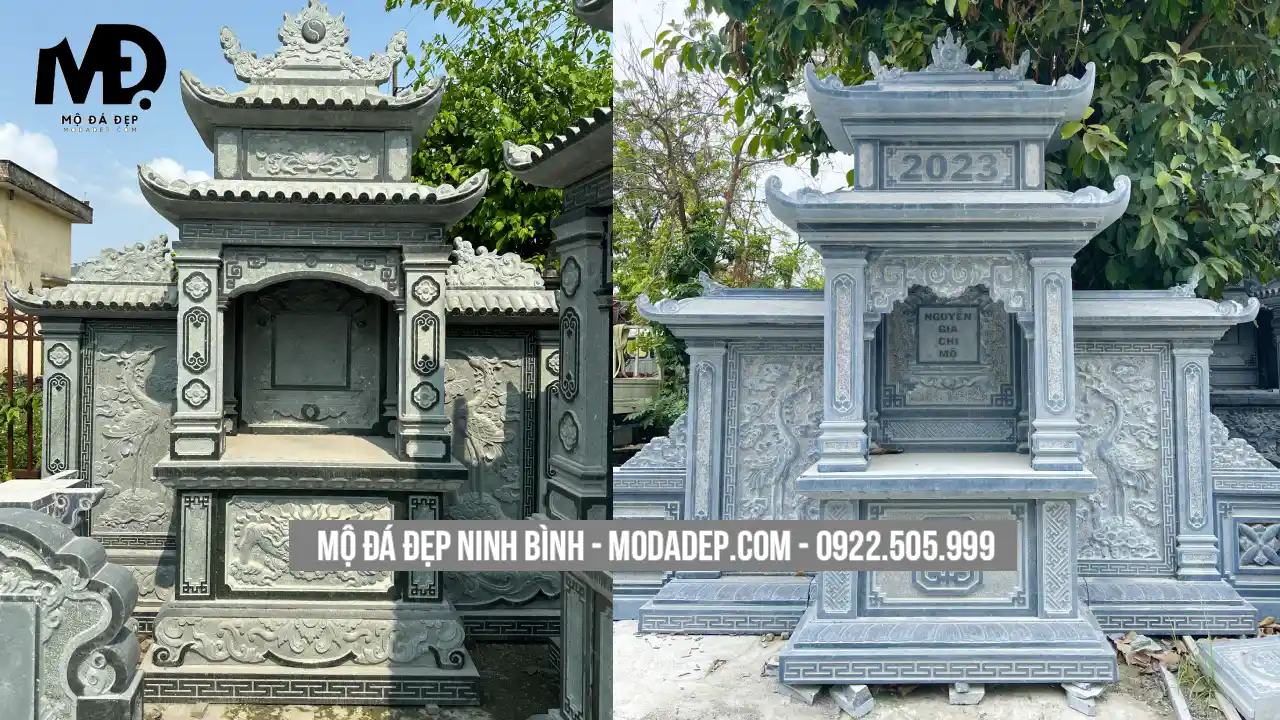 Lăng mộ bằng đá khối là loại lăng mộ được chế tác từ những khối đá xanh rêu, đá đen granite...