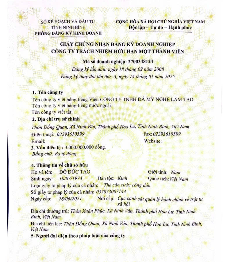 Đăng ki kinh doanh Mộ Đá Đẹp Ninh Bình