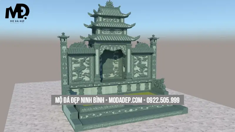 Toàn bộ lăng cánh hạc được chế tác từ đá tự nhiên nguyên khối, đảm bảo độ bền và sự trang nghiêm.