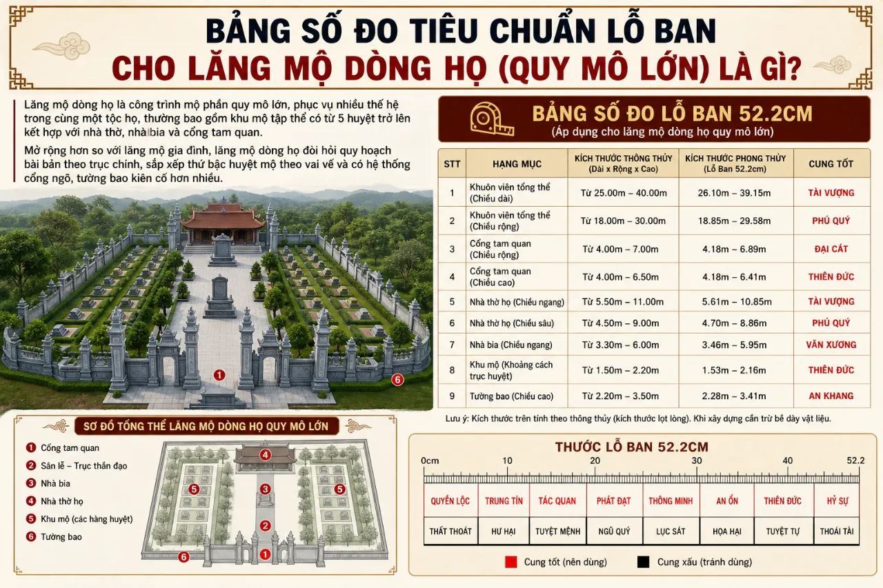 Bảng Số Đo Tiêu Chuẩn Lỗ Ban Cho Lăng Mộ Dòng Họ (Quy Mô Lớn) Là Gì?