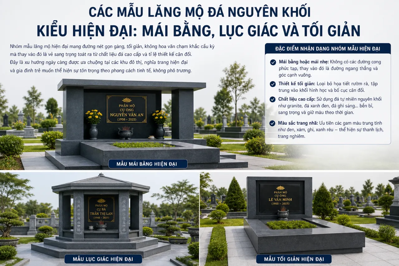Các Mẫu Lăng Mộ Đá Nguyên Khối Kiểu Hiện Đại: Mái Bằng, Lục Giác Và Tối Giản