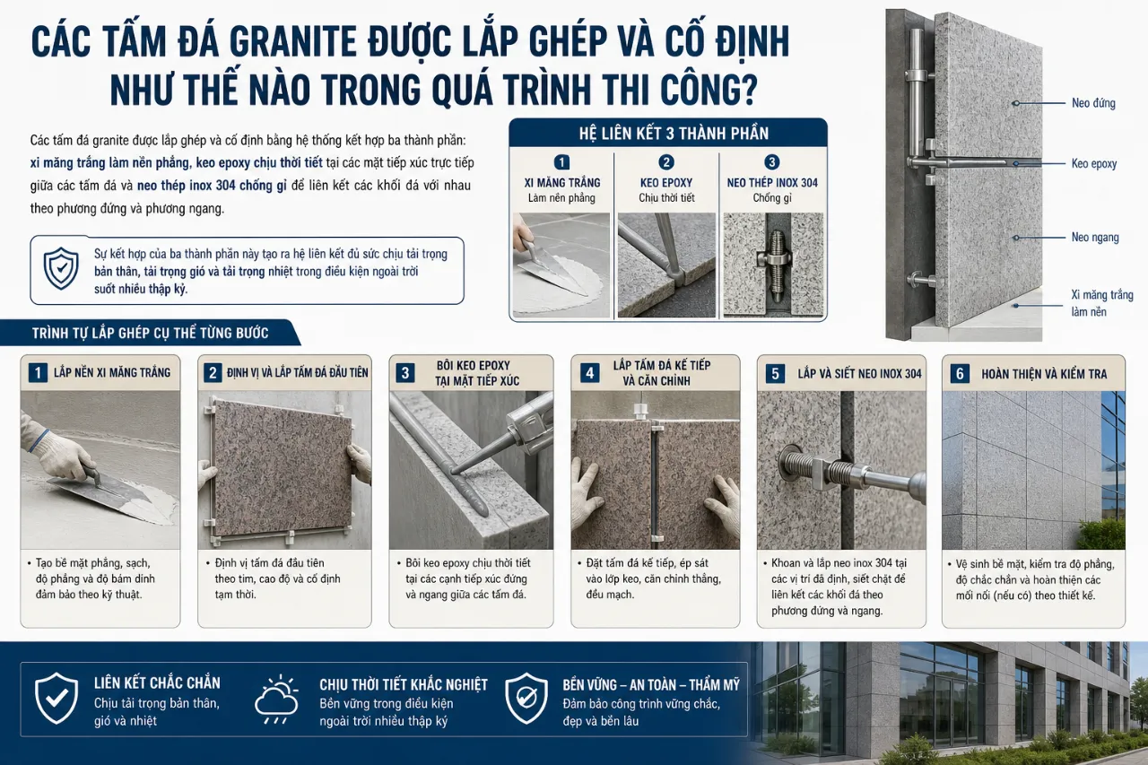 Các Tấm Đá Granite Được Lắp Ghép Và Cố Định Như Thế Nào Trong Quá Trình Thi Công?
