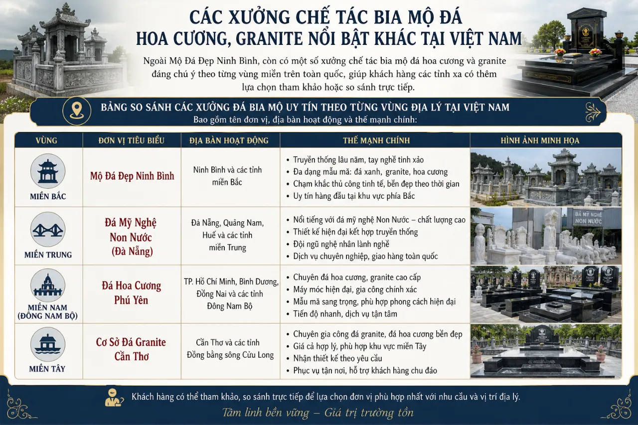 Các Xưởng Chế Tác Bia Mộ Đá Hoa Cương, Granite Nổi Bật Khác Tại Việt Nam