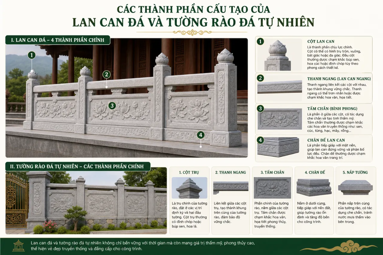 Các thành phần cấu tạo của lan can đá và tường rào đá tự nhiên