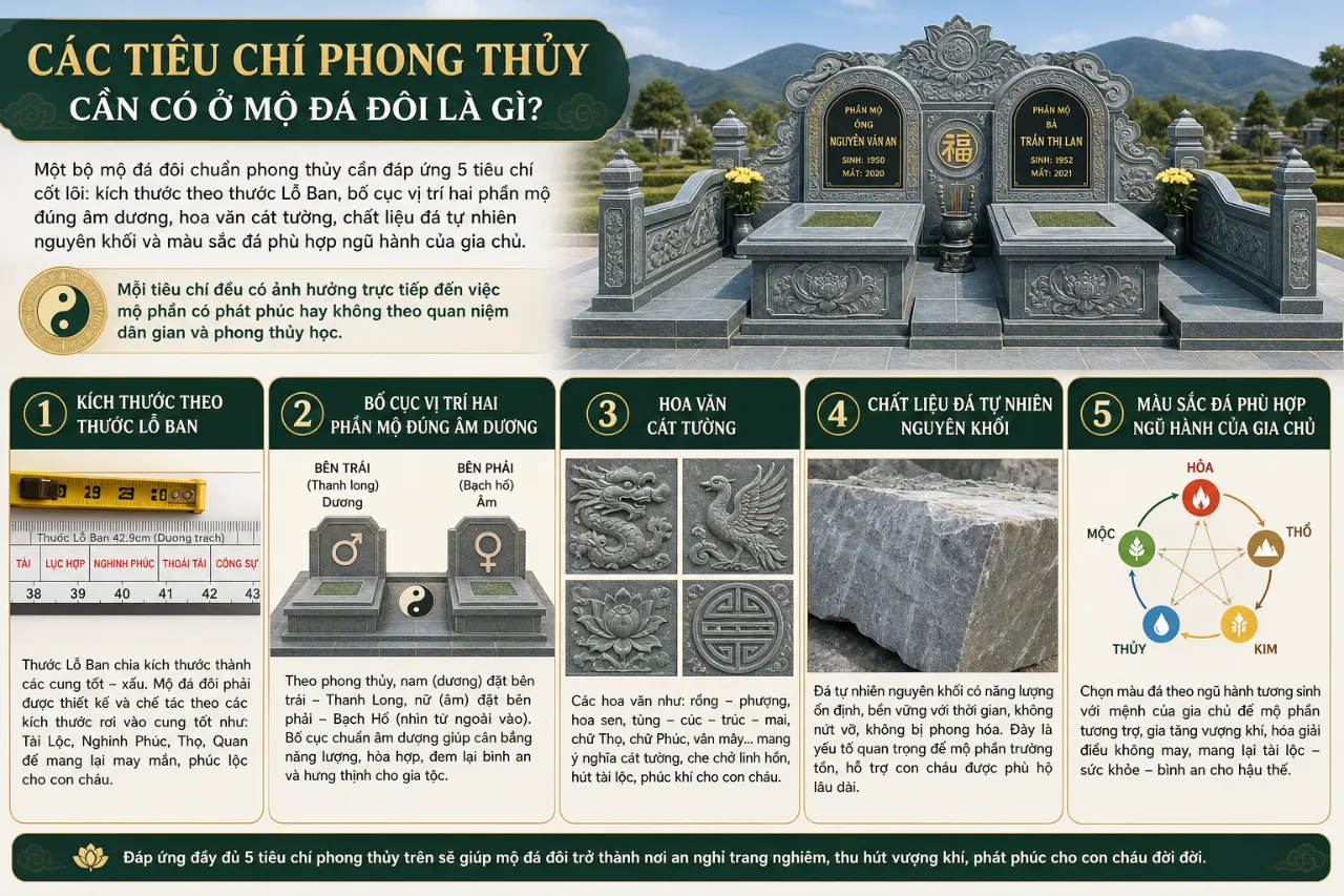 Các tiêu chí phong thủy cần có ở mộ đá đôi là gì?