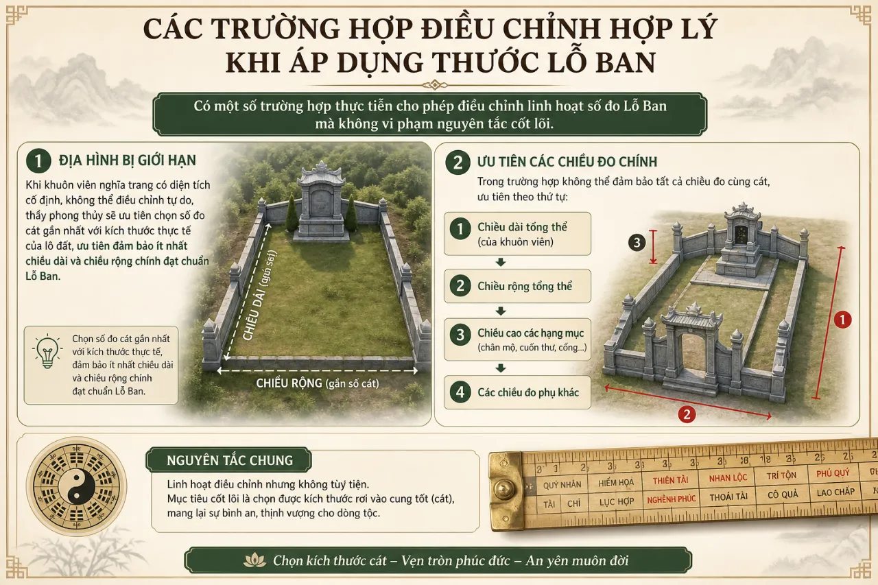 Các trường hợp điều chỉnh hợp lý khi áp dụng thước Lỗ Ban