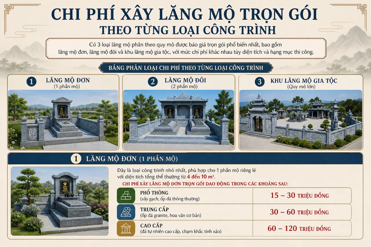 Chi Phí Xây Lăng Mộ Trọn Gói Theo Từng Loại Công Trình