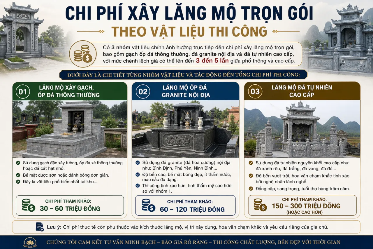 Chi Phí Xây Lăng Mộ Trọn Gói Theo Vật Liệu Thi Công