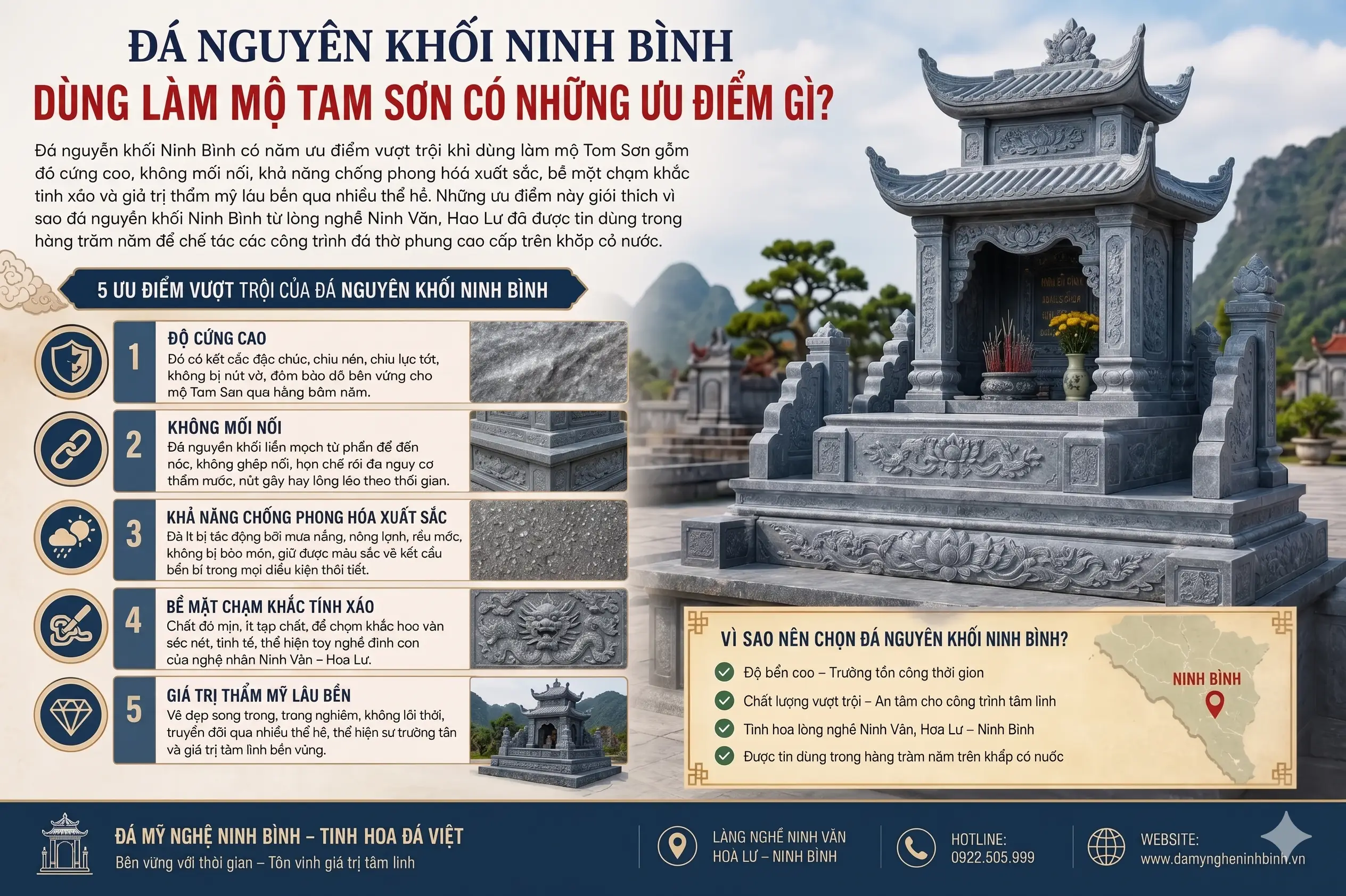 Đá Nguyên Khối Ninh Bình Dùng Làm Mộ Tam Sơn Có Những Ưu Điểm Gì?