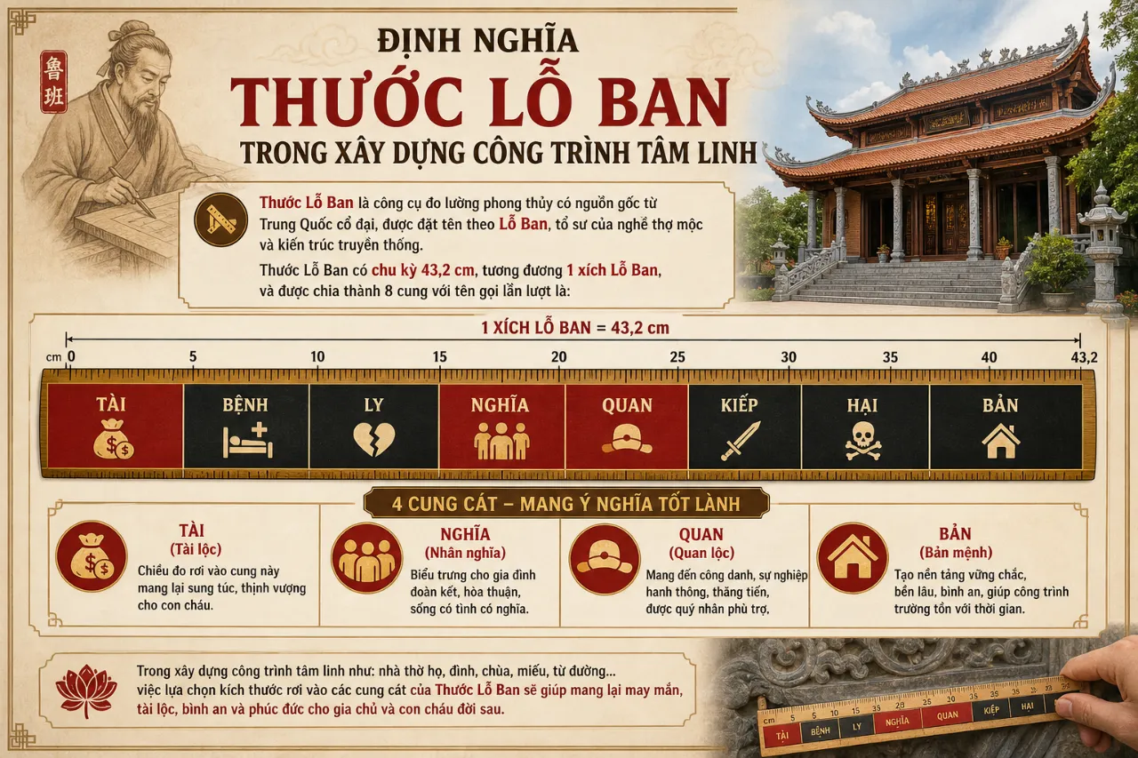 Định nghĩa thước Lỗ Ban trong xây dựng công trình tâm linh