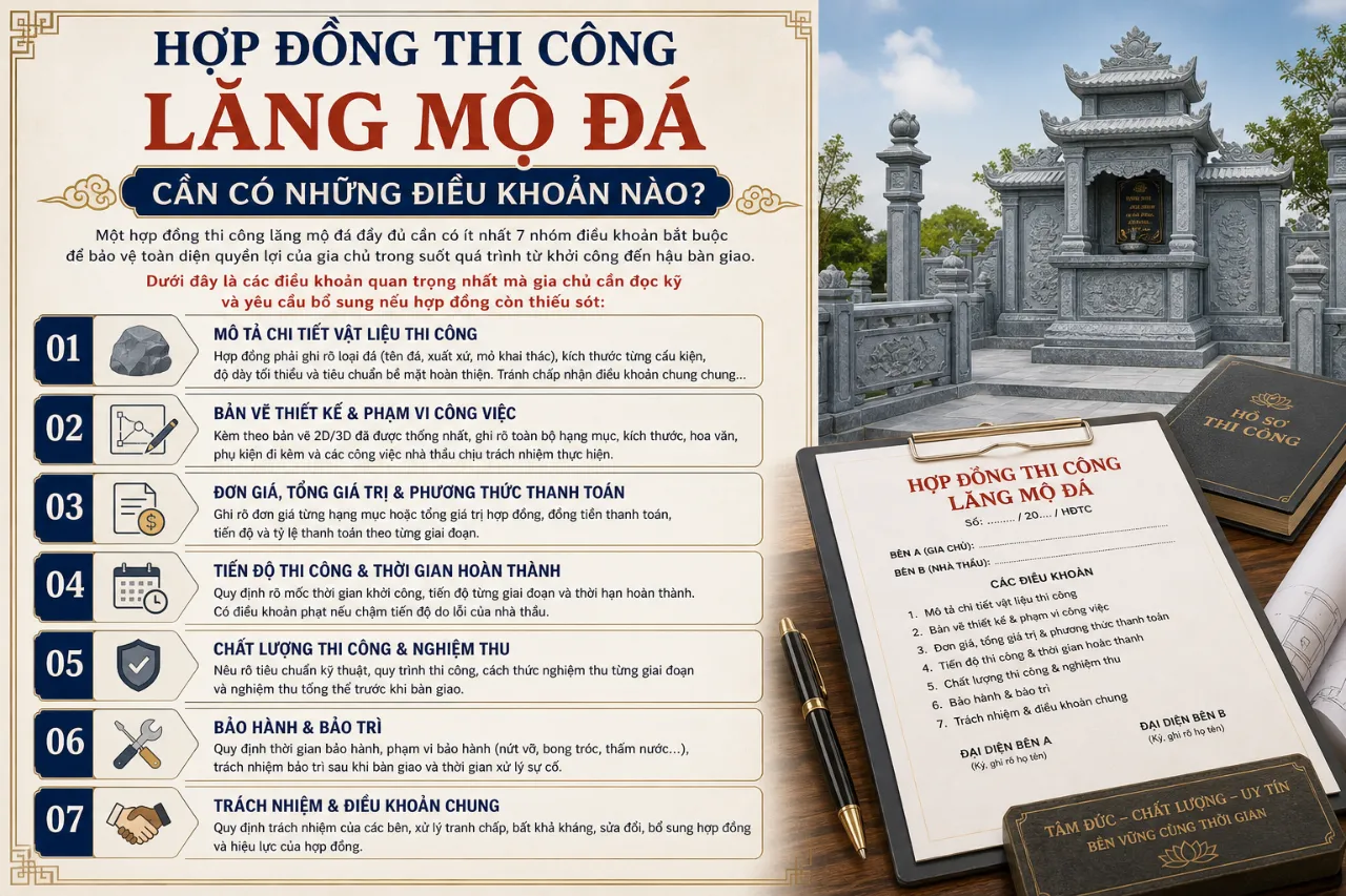 Hợp Đồng Thi Công Lăng Mộ Đá Cần Có Những Điều Khoản Nào?
