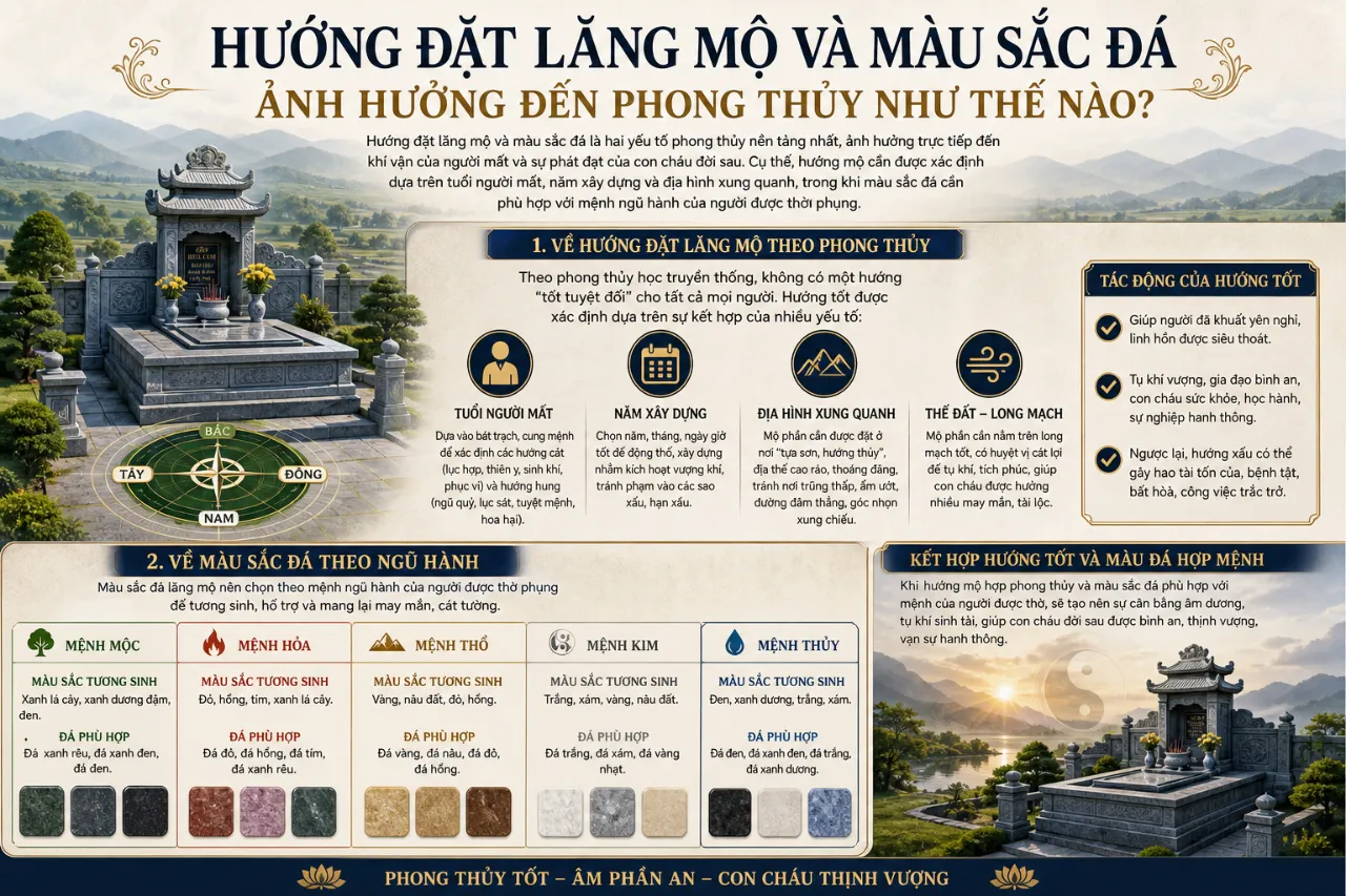 Hướng Đặt Lăng Mộ Và Màu Sắc Đá Ảnh Hưởng Đến Phong Thủy Như Thế Nào?
