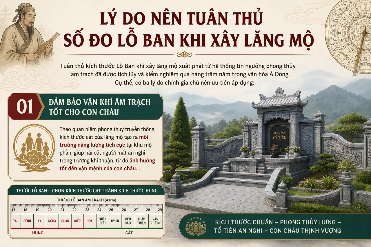 Lý do nên tuân thủ số đo Lỗ Ban khi xây lăng mộ
