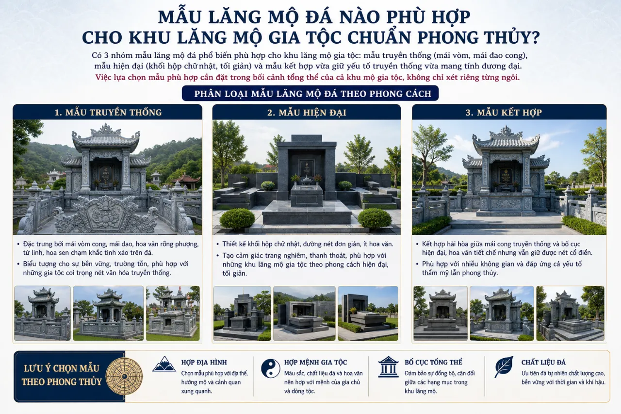 Mẫu Lăng Mộ Đá Nào Phù Hợp Cho Khu Lăng Mộ Gia Tộc Chuẩn Phong Thủy?